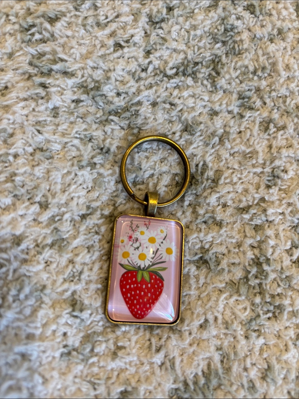 Pink Strawberry & Daisies Keychain or Bag Charm NWT 2.5x1”
